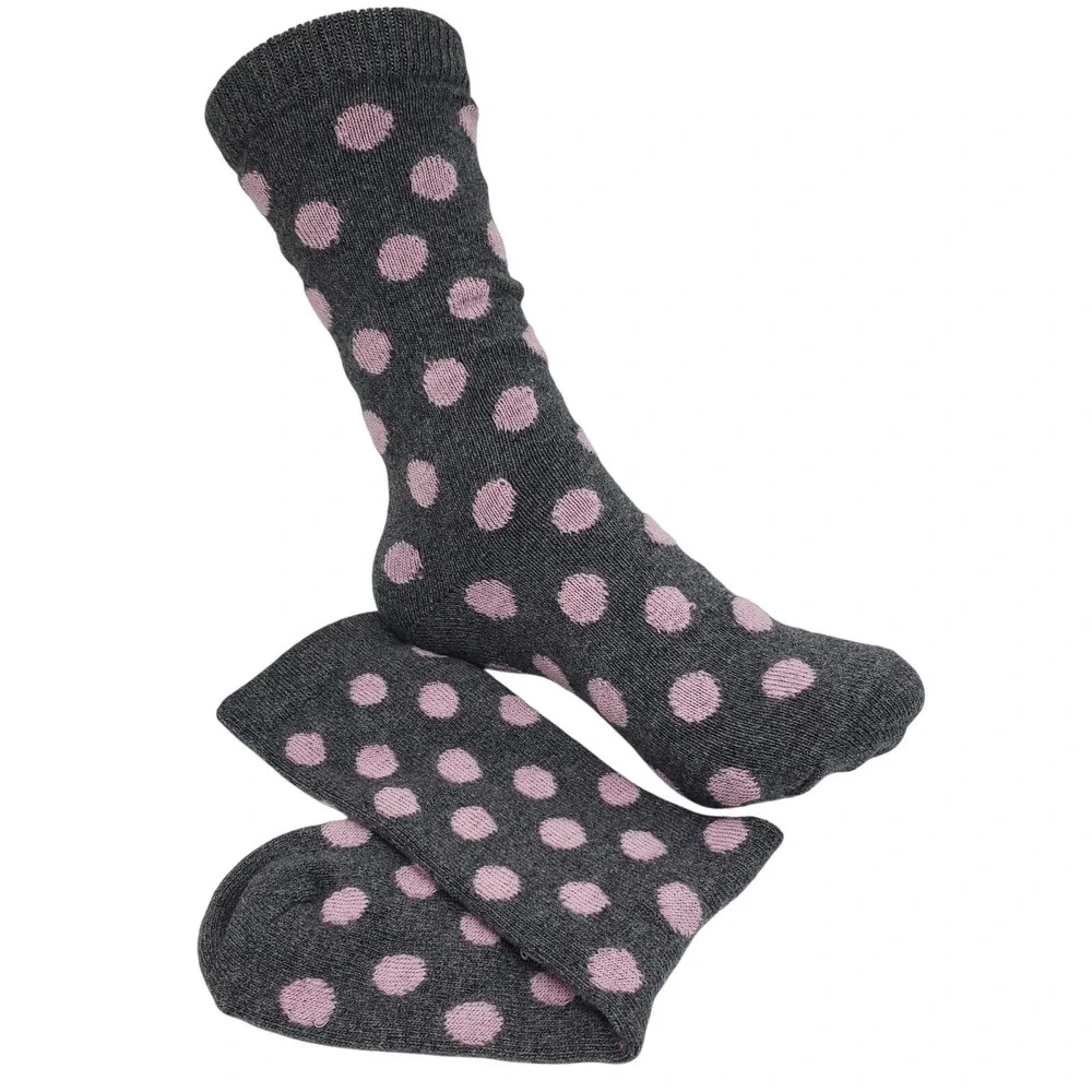 Gray Pink Dot Crew Socks Ladies Medium Garnet Hill Warm Cozy Cashmere Blend Crew